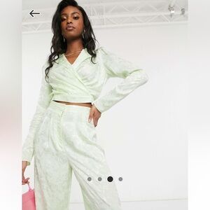 ASOS soft jacquard wide leg two-piece pant & blazer set
